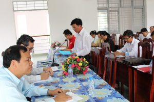 Ông Trần Trí Lẻng, Chủ tịch Huyện Hội Tân Châu phát biểu